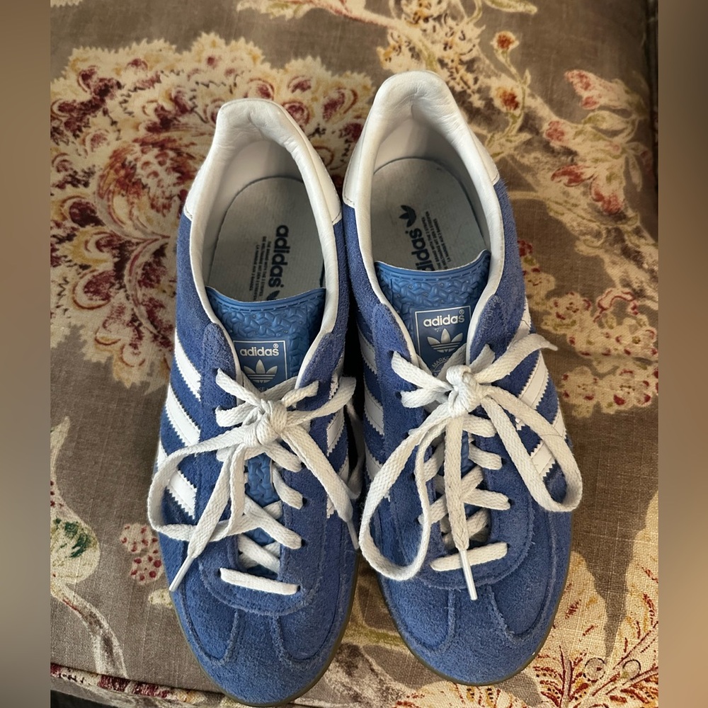 adidas Blue Suede Gazelle Sneakers with White Stripes